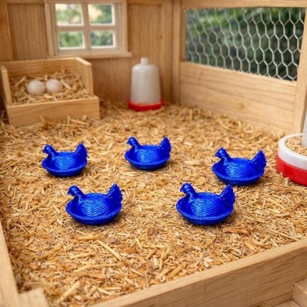 Set of 5 Blue Hen on Nest –‎ 1:12 Scale Dollhouse Miniature